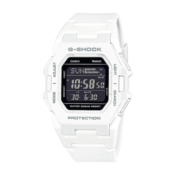 Menâs Casio G-Shock Classic White Resin Digital Watch with Step Tracker and Black Dial (Model: Gdb500-7)