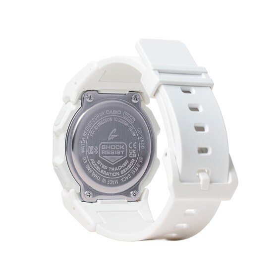 Menâs Casio G-Shock Classic White Resin Digital Watch with Step Tracker and Black Dial (Model: Gdb500-7)