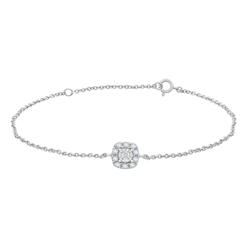 Main Image 1 of 1/20 CT. T.W. Diamond Cushion-Shaped Frame Chain Bracelet in 10K White Gold - 7.5"