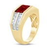 Thumbnail Image 1 of Emerald-Cut Garnet and 3/4 CT. T.W. Certified Lab-Created Diamond Double Row Shank Ring in 10K Gold (F/SI2)