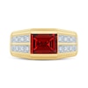 Thumbnail Image 2 of Emerald-Cut Garnet and 3/4 CT. T.W. Certified Lab-Created Diamond Double Row Shank Ring in 10K Gold (F/SI2)