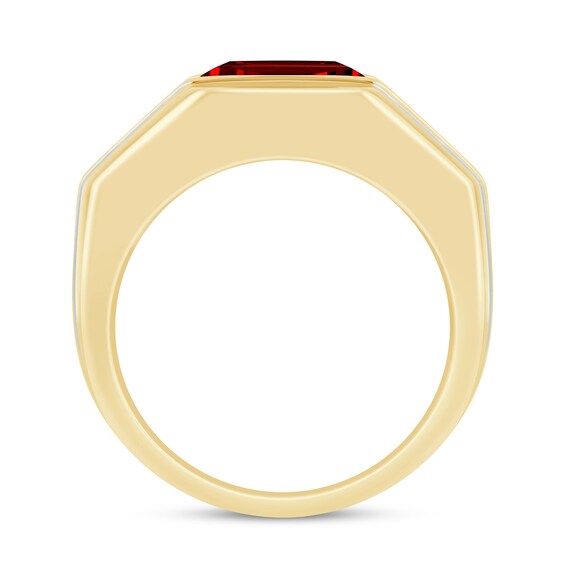 Emerald-Cut Garnet and 3/4 CT. T.w. Certified Lab-Grown Diamond Double Row Shank Ring in 10K Gold (F/Si2)