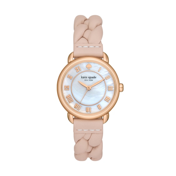 Ladies' Kate Spade Lily Avenue Rose-Tone IP Braided Leather Strap Watch with Mother-of Pearl Dial (Model: Ksw1821)