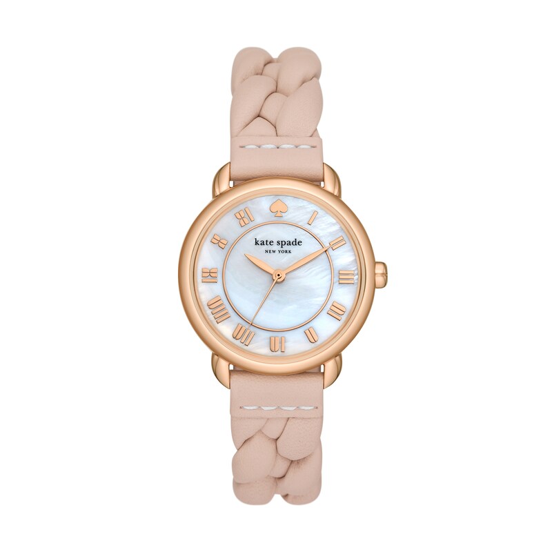Main Image 1 of Ladies' Kate Spade Lily Avenue Rose-Tone IP Braided Leather Strap Watch with Mother-of Pearl Dial (Model: KSW1821)