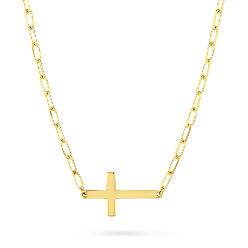 Main Image 1 of Sideways Cross Necklace in 14 Gold