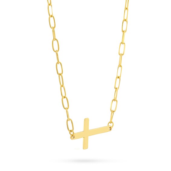 Sideways Cross Necklace in 14 Gold