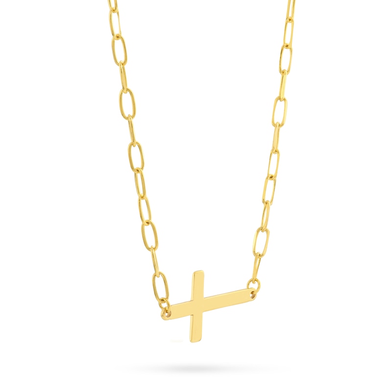 Main Image 2 of Sideways Cross Necklace in 14 Gold