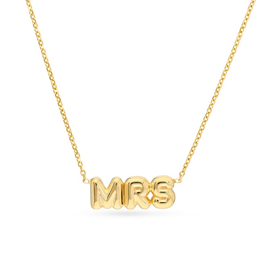 Puffed "Mrs" Necklace in 14K Gold