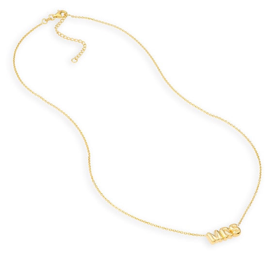 Puffed "Mrs" Necklace in 14K Gold