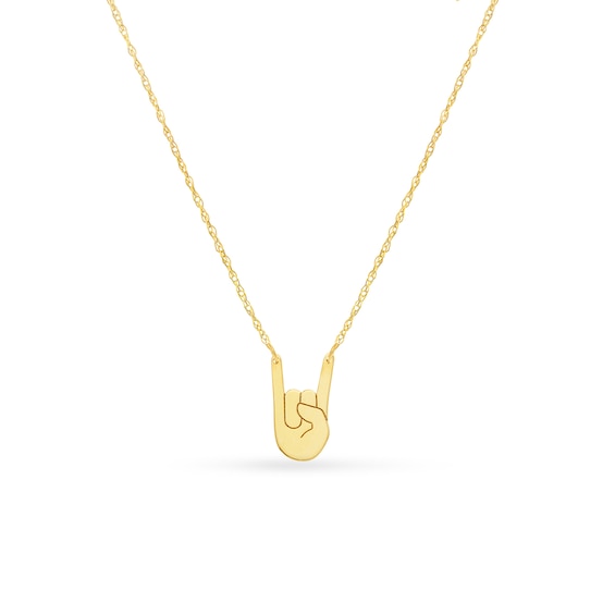 "Rock On" Hand Gesture Necklace in 14K Gold