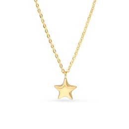 Child’s Puffed Star Pendant in 14K Gold - 15”