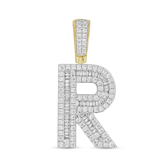 1-1/3 CT. T.w. Baguette and Round Diamond Letter "R" Initial Necklace Charm in 10K Gold