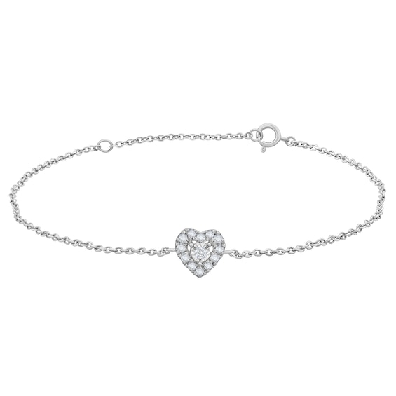 1/20 CT. T.w. Diamond Heart-Shaped Frame Chain Bracelet in 10K White Gold - 7.5"