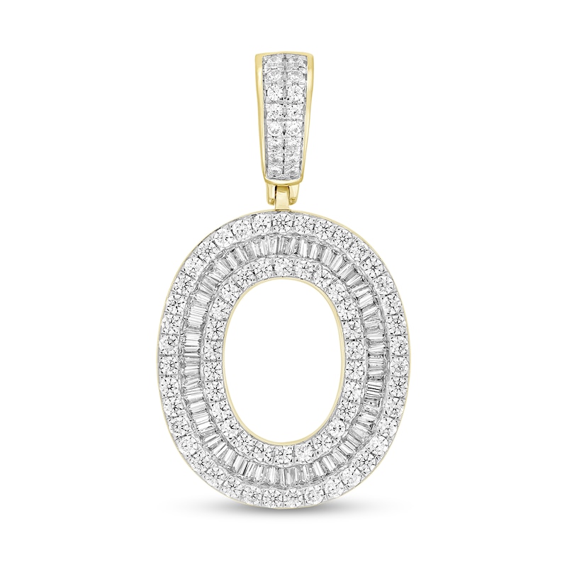 Main Image 1 of 1-1/3 CT. T.W. Baguette and Round Diamond Letter "O" Initial Necklace Charm in 10K Gold