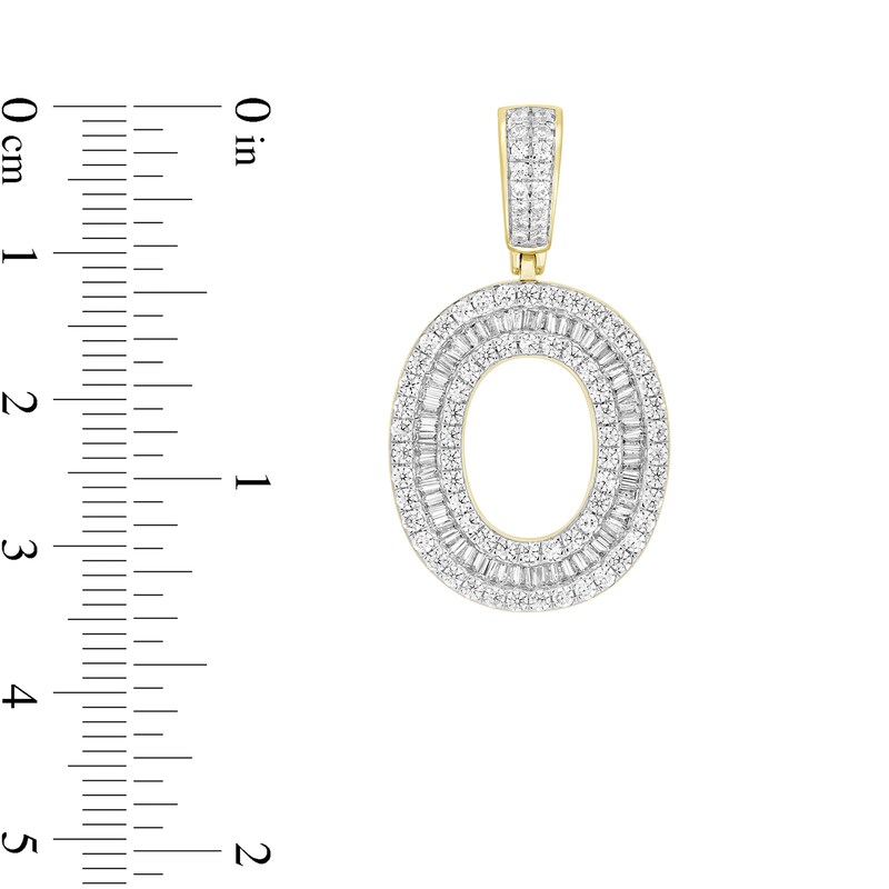 Main Image 2 of 1-1/3 CT. T.W. Baguette and Round Diamond Letter "O" Initial Necklace Charm in 10K Gold