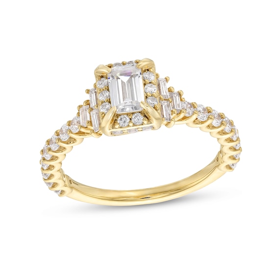 1-1/4 CT. T.w. Emerald-Cut Diamond Frame Tri-Sides Engagement Ring in 14K Gold