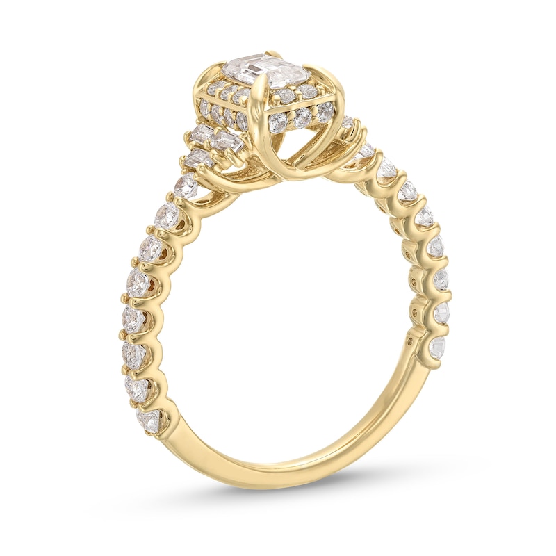 Main Image 3 of 1-1/4 CT. T.W. Emerald-Cut Diamond Frame Tri-Sides Engagement Ring in 14K Gold