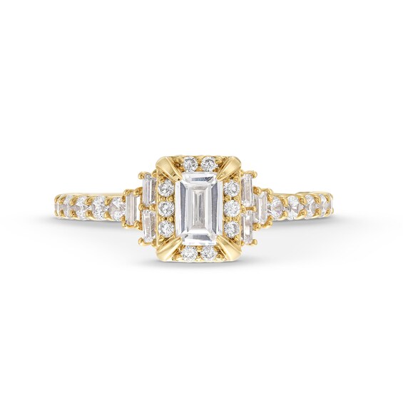 1-1/4 CT. T.w. Emerald-Cut Diamond Frame Tri-Sides Engagement Ring in 14K Gold
