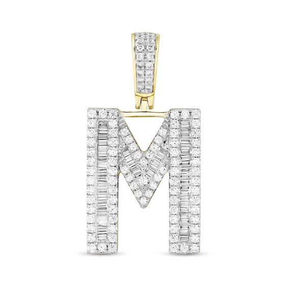 1-1/3 CT. T.w. Baguette and Round Diamond Letter "M" Initial Necklace Charm in 10K Gold