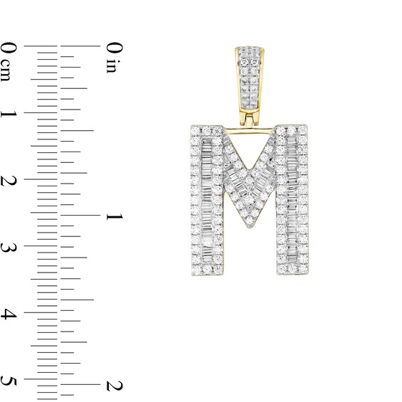 1-1/3 CT. T.w. Baguette and Round Diamond Letter "M" Initial Necklace Charm in 10K Gold