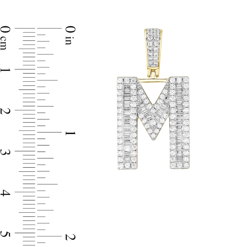 Main Image 2 of 1-1/3 CT. T.W. Baguette and Round Diamond Letter "M" Initial Necklace Charm in 10K Gold