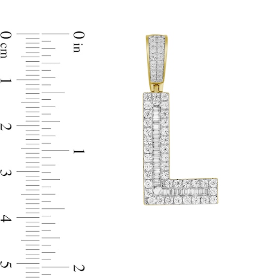 1-1/4 CT. T.w. Baguette and Round Diamond Letter "L" Initial Necklace Charm in 10K Gold
