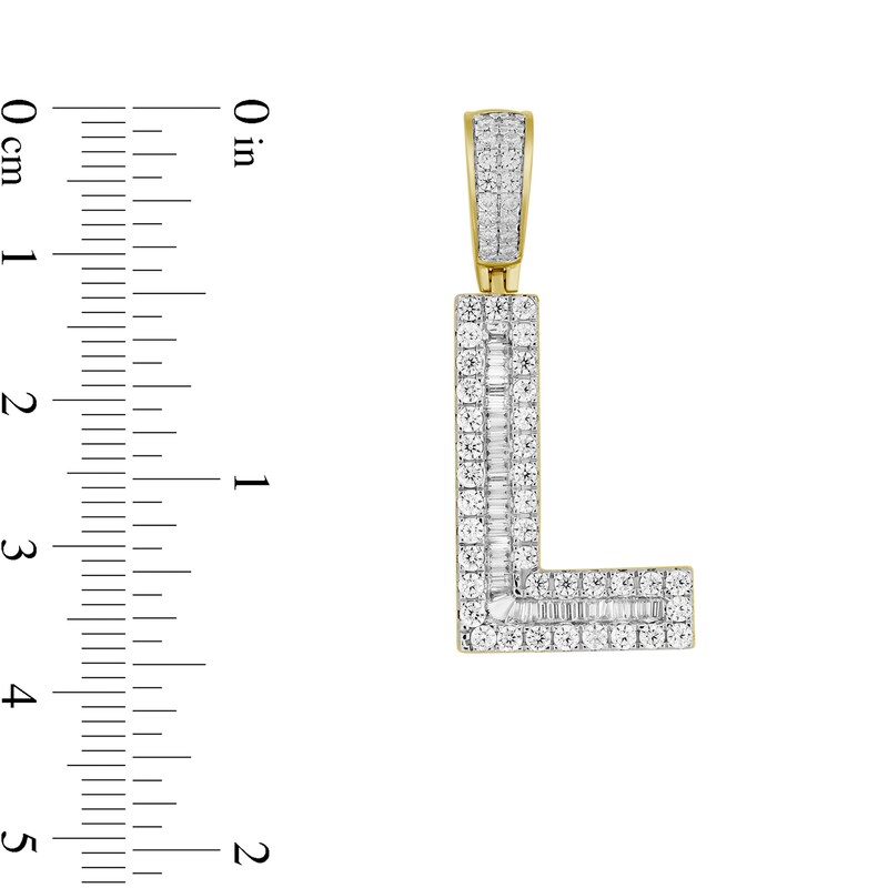 Main Image 2 of 1-1/4 CT. T.W. Baguette and Round Diamond Letter "L" Initial Necklace Charm in 10K Gold