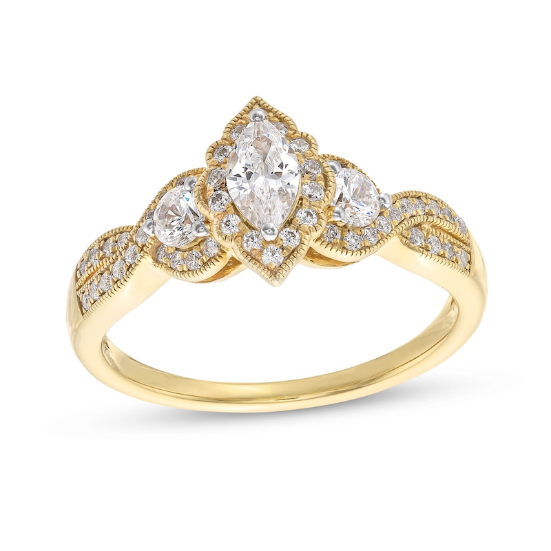 Main Image 1 of 3/4 CT. T.W. Marquise and Round Diamond Frame Past Present Future® Vintage-Style Engagement Ring in 14K Gold