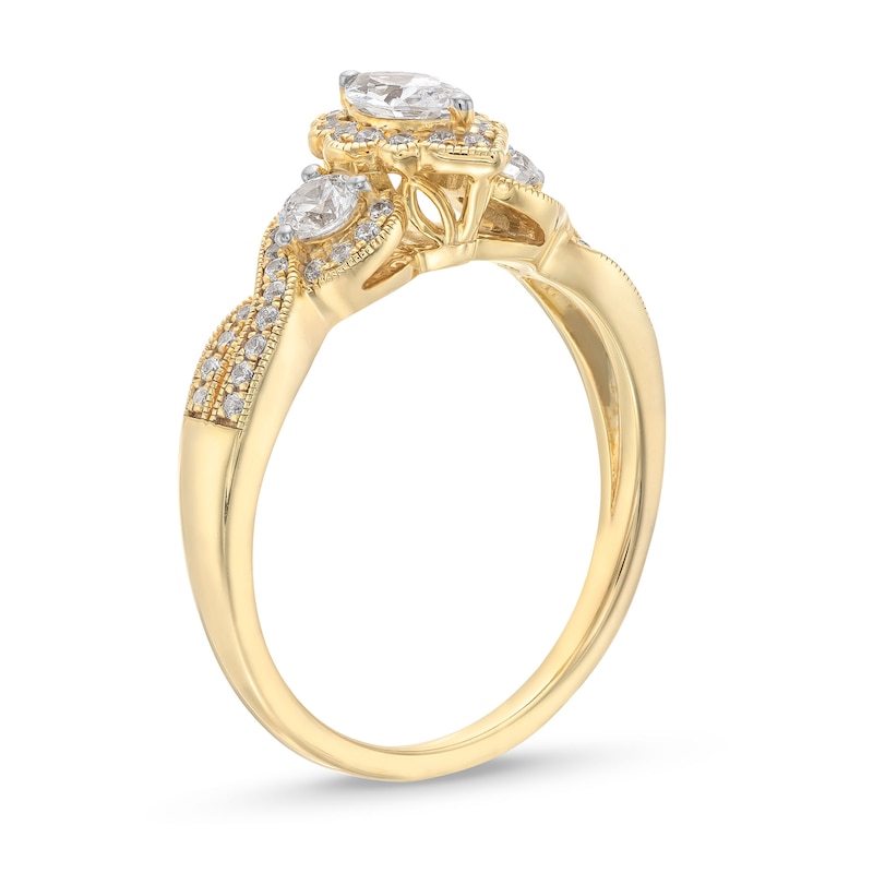 Main Image 3 of 3/4 CT. T.W. Marquise and Round Diamond Frame Past Present Future® Vintage-Style Engagement Ring in 14K Gold