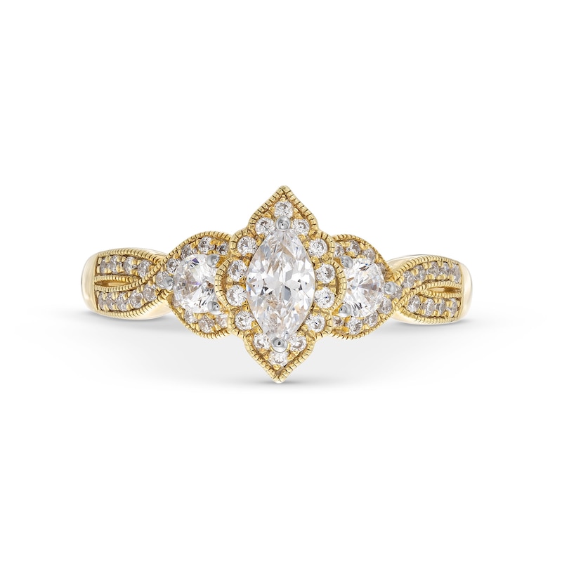 Main Image 4 of 3/4 CT. T.W. Marquise and Round Diamond Frame Past Present Future® Vintage-Style Engagement Ring in 14K Gold