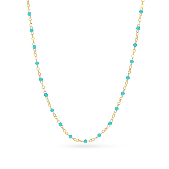Turquoise Enamel Bead Station Chain Necklace in 14K Gold