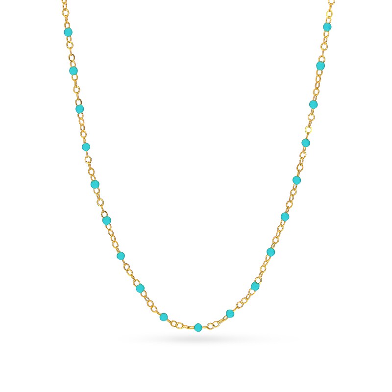 Main Image 1 of Turquoise Enamel Bead Station Chain Necklace in 14K Gold