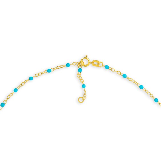 Turquoise Enamel Bead Station Chain Necklace in 14K Gold