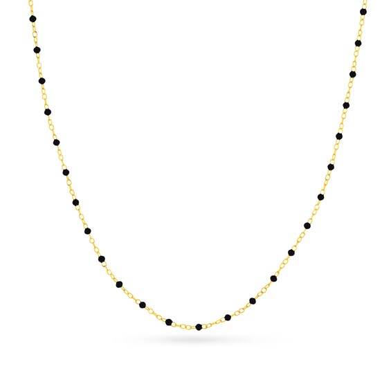 Black Enamel Bead Station Chain Necklace in 14K Gold