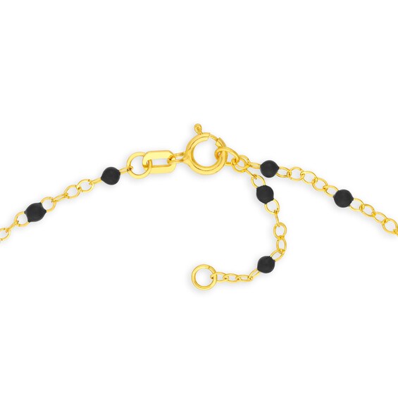 Black Enamel Bead Station Chain Necklace in 14K Gold