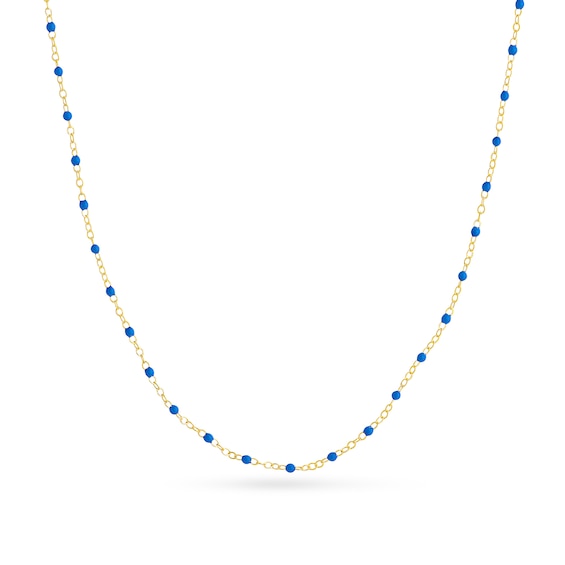 Blue Enamel Bead Station Chain Necklace in 14K Gold
