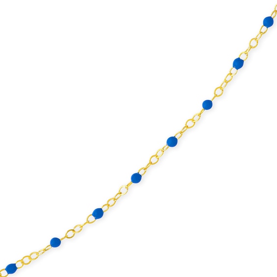 Blue Enamel Bead Station Chain Necklace in 14K Gold
