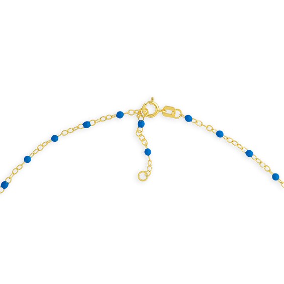 Blue Enamel Bead Station Chain Necklace in 14K Gold