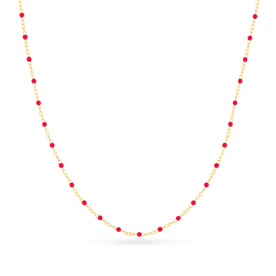 Neon Pink Enamel Bead Station Chain Necklace in 14K Gold