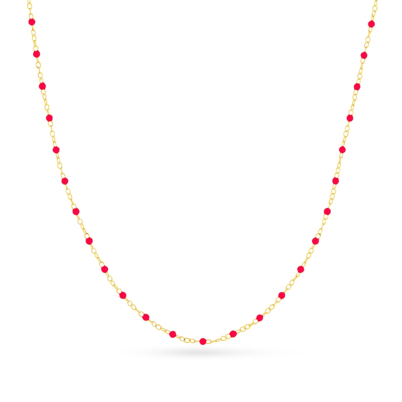 Main Image 1 of Neon Pink Enamel Bead Station Chain Necklace in 14K Gold