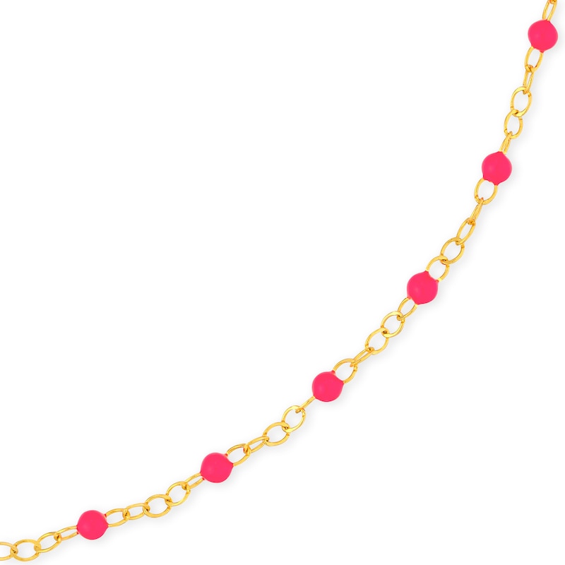Main Image 2 of Neon Pink Enamel Bead Station Chain Necklace in 14K Gold