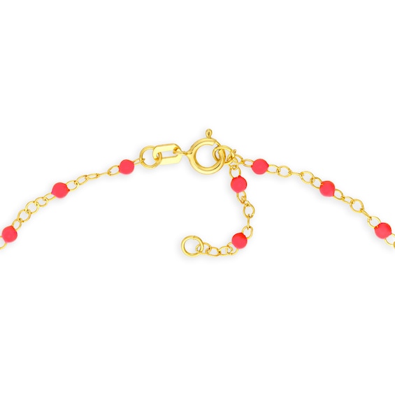 Neon Pink Enamel Bead Station Chain Necklace in 14K Gold