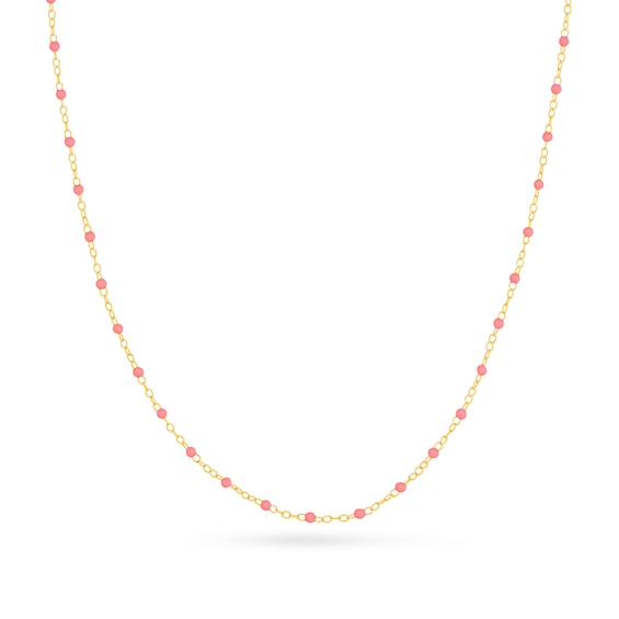 Pink Enamel Bead Station Chain Necklace in 14K Gold