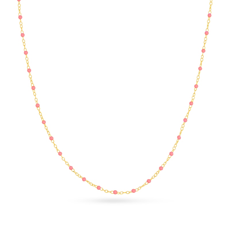Main Image 1 of Pink Enamel Bead Station Chain Necklace in 14K Gold