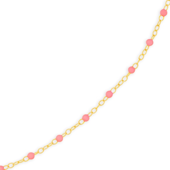 Pink Enamel Bead Station Chain Necklace in 14K Gold