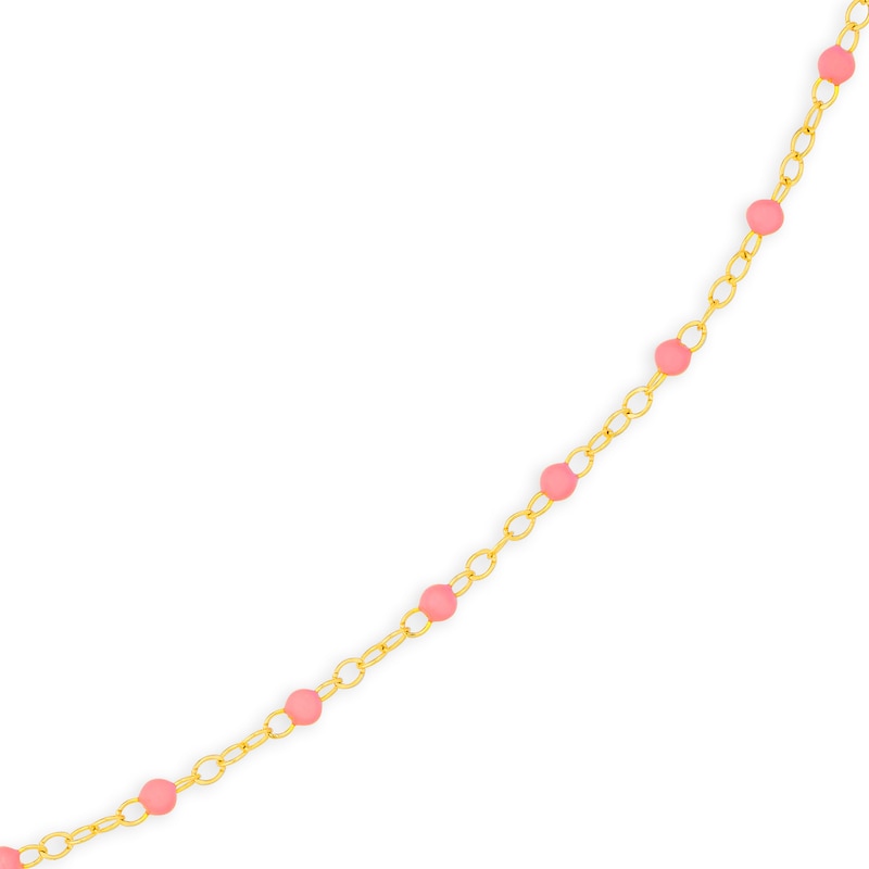 Main Image 2 of Pink Enamel Bead Station Chain Necklace in 14K Gold