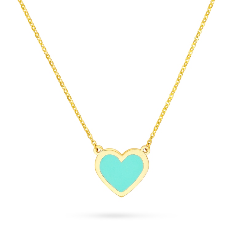 Main Image 1 of Turquoise Enamel Heart Necklace in 14K Gold