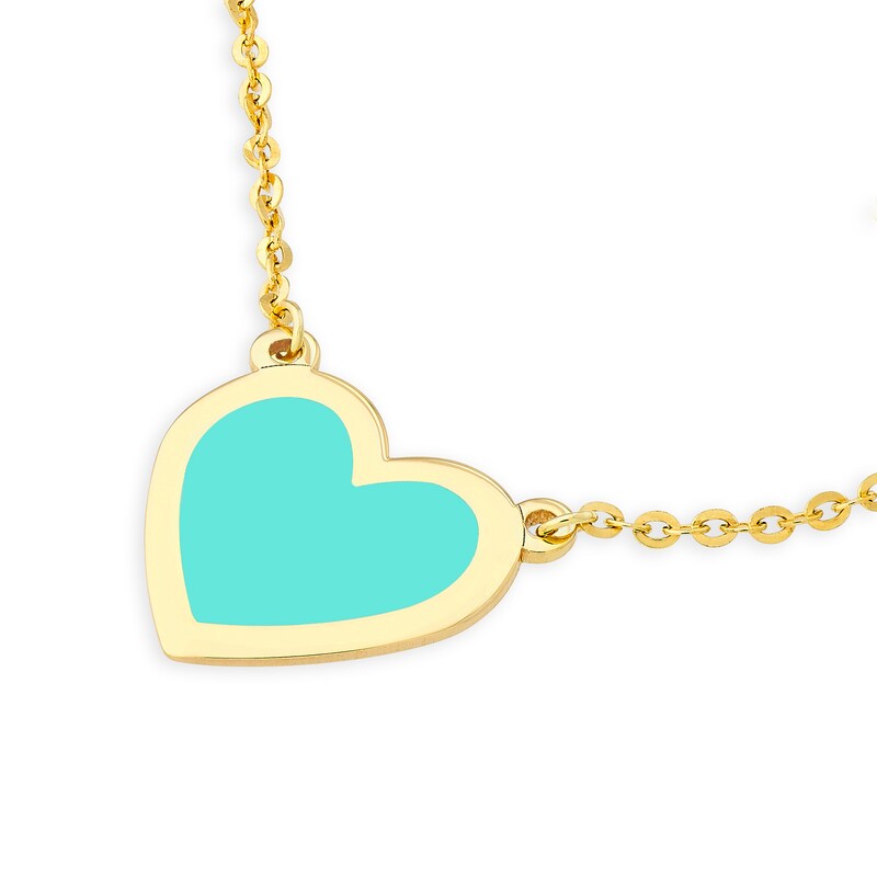 Main Image 2 of Turquoise Enamel Heart Necklace in 14K Gold