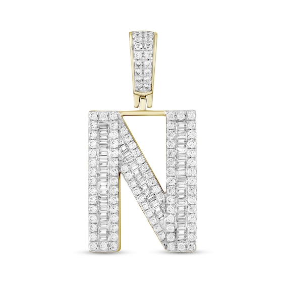 1-1/3 CT. T.w. Baguette and Round Diamond Letter "N" Initial Necklace Charm in 10K Gold