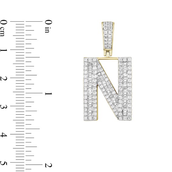 1-1/3 CT. T.w. Baguette and Round Diamond Letter "N" Initial Necklace Charm in 10K Gold